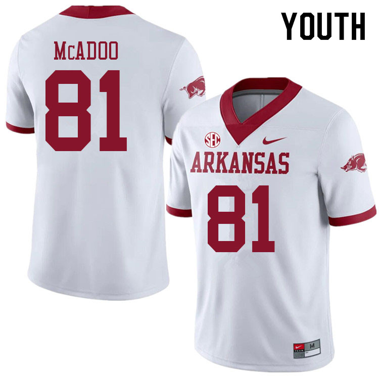 Youth #81 Quincey McAdoo Arkansas Razorbacks College Football Jerseys Sale-Alternate White - Click Image to Close